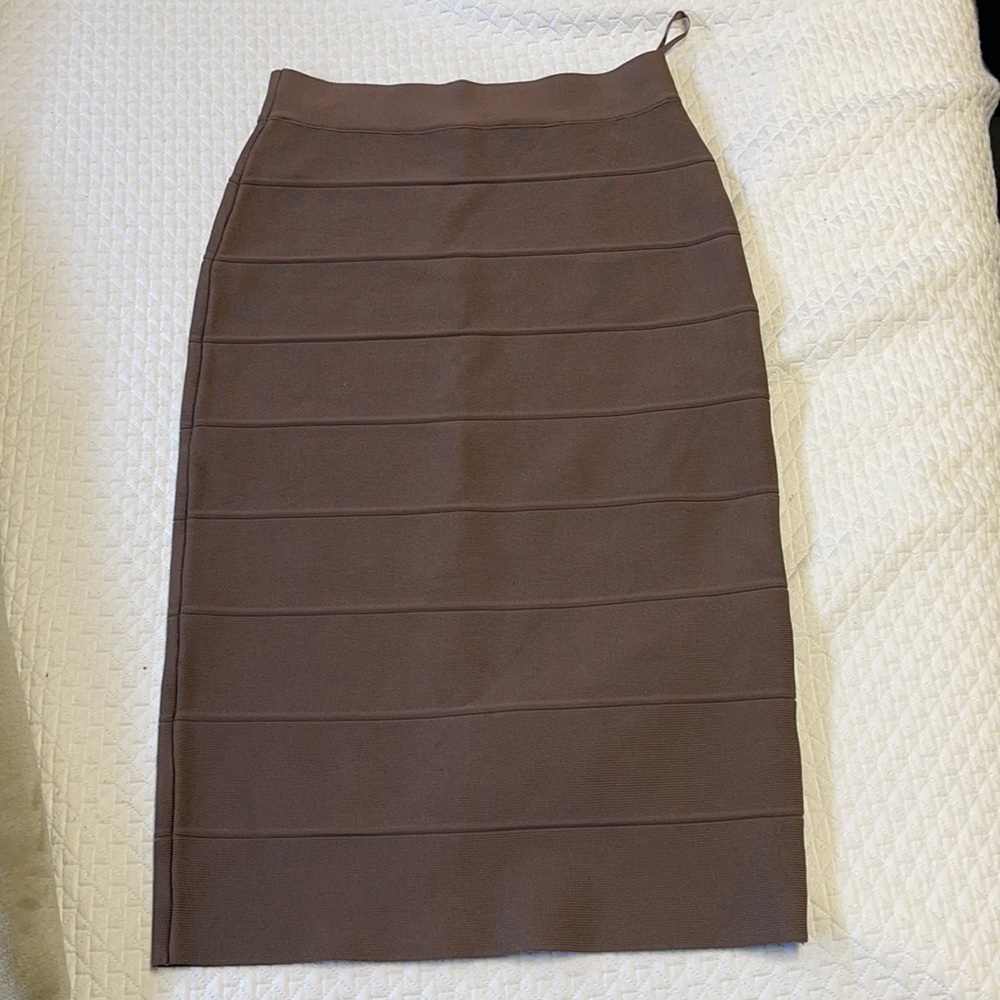 Tan brown BCBG bandage bodycon midi skirt